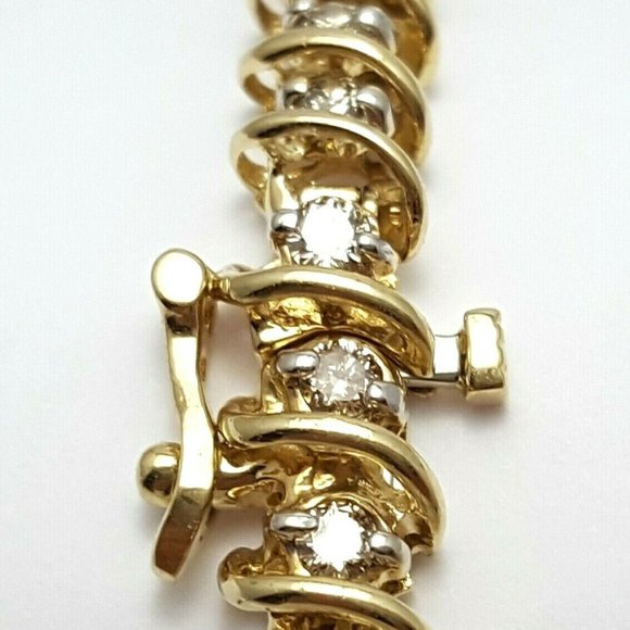 Elegant 14K Karat Yellow Gold Designer Link Tennis Bracelet With Diamonds - Picture 6 of 12